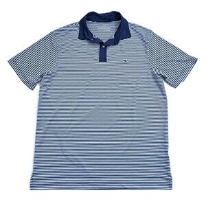 Vineyard Vines Men's Large Performance Polo Golf Shirt Blue White Striped Logo